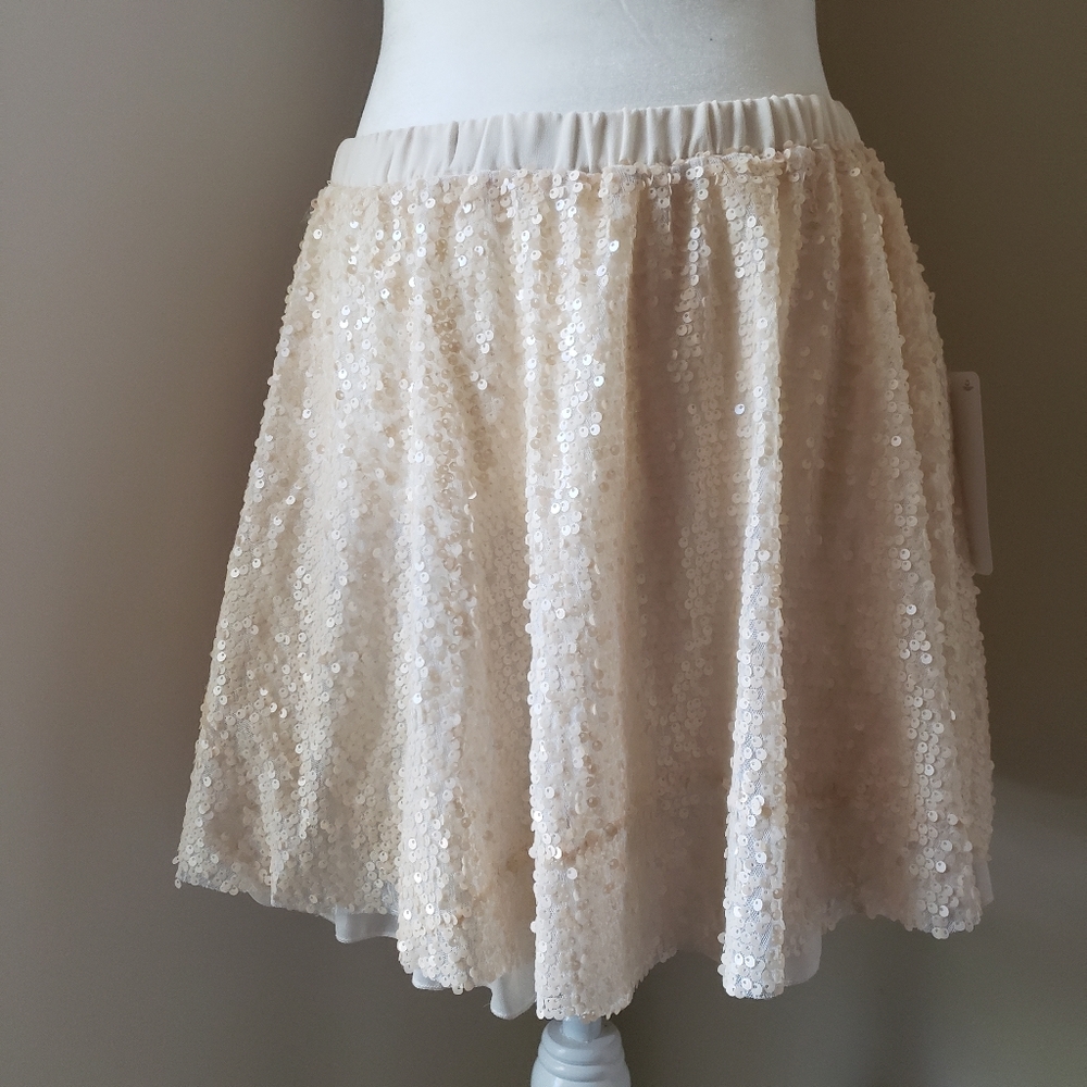NWT Zara cream white sequin ruffled skirt